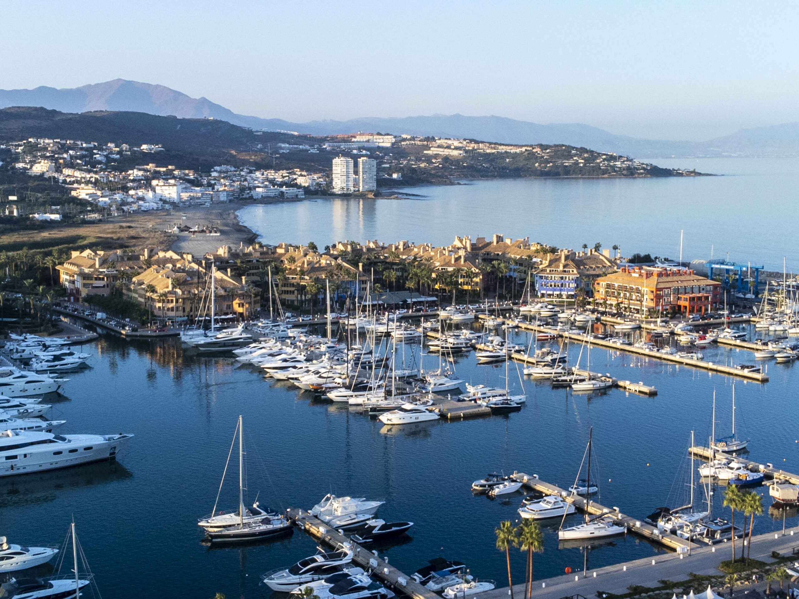Aerial view of Sotogrande Marina with boats and coastline